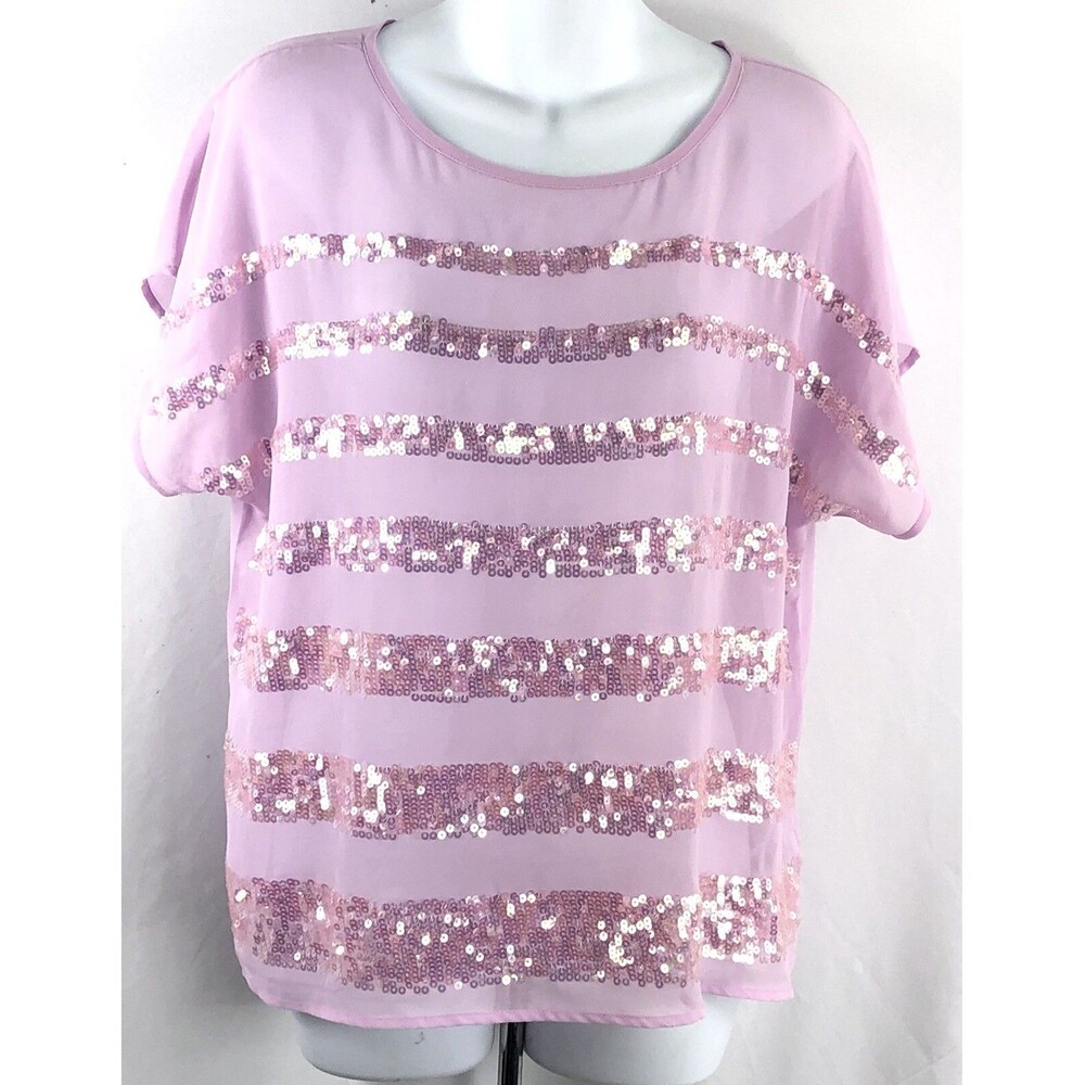 Vintage Forever21 Sheer Chiffon Top M Lilac Sequin ScoopNeck Fairy disco dainty